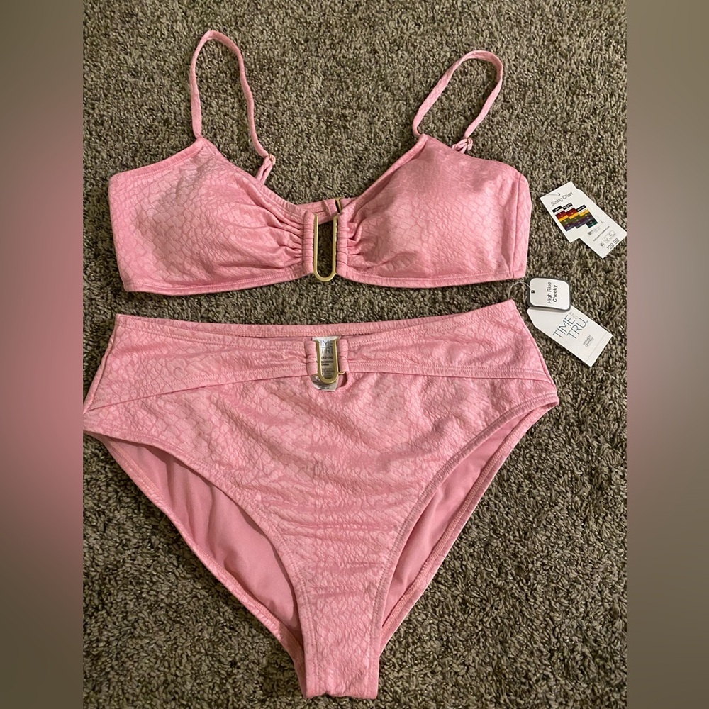 Time and Tru Baby Pink Snake-print Metallic Bikini Set NWT